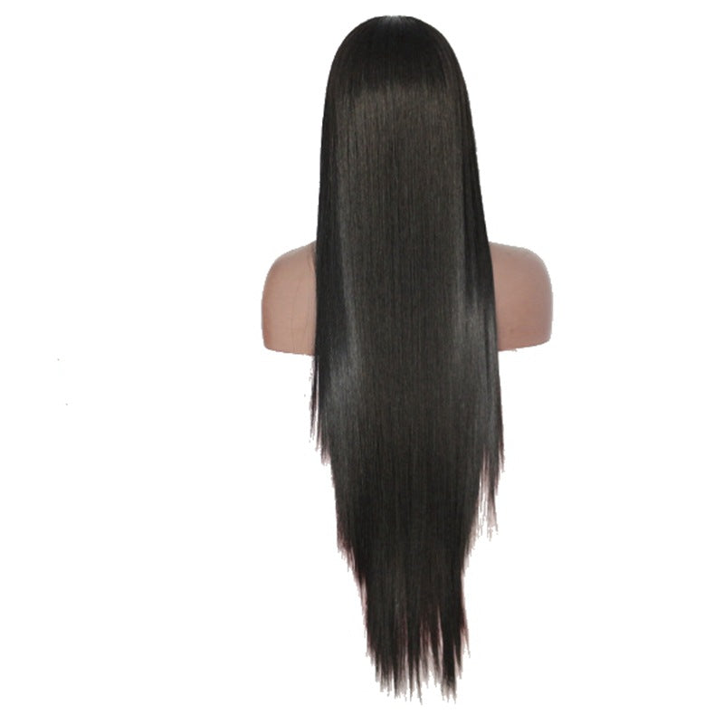 Lace Top Head Cover Black Golden Brown Free Split Long Straight Wig