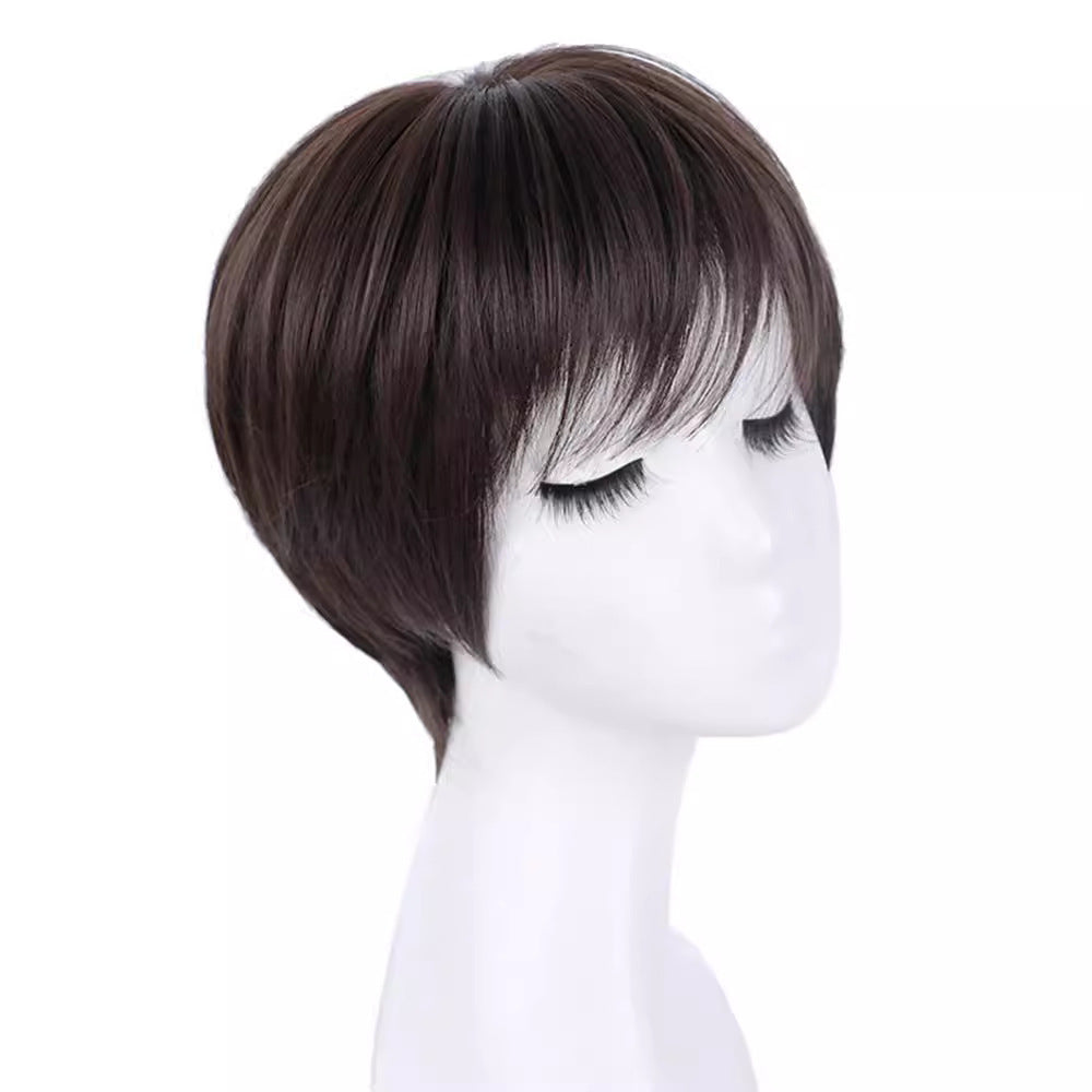 All Real Wave Temperament Layered Hanging Ear French Wig Short Straight Hair