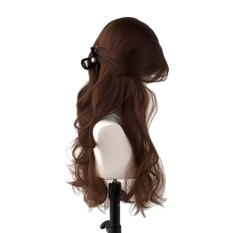 Female Natural Big Wave Bangs Medium Points Fluffy Curly Hair Wig Long Curls