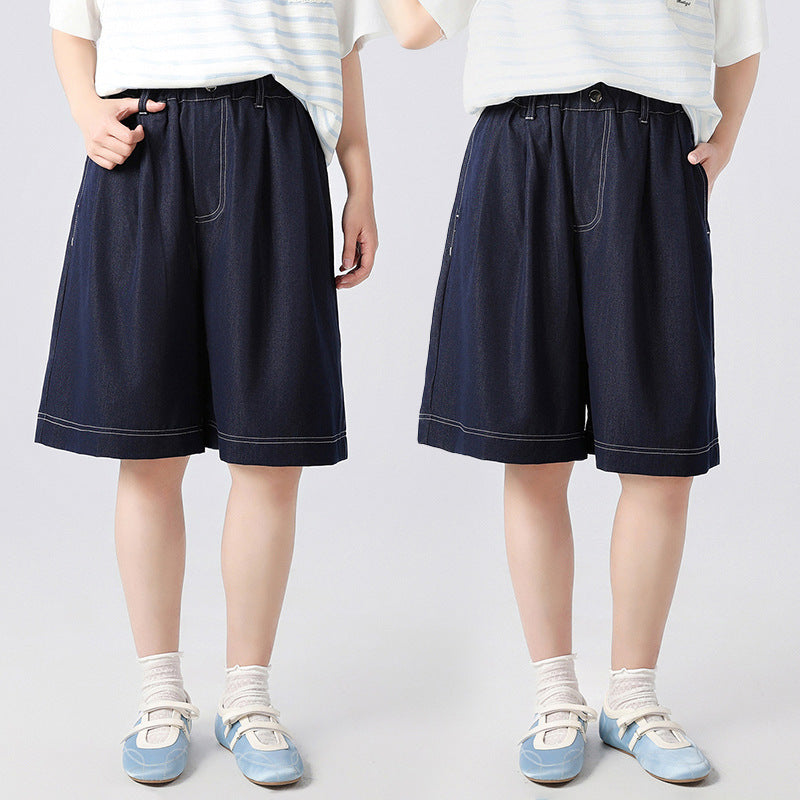 High School Summer Thin Denim Shorts Fifth Medium Big Large Children's Pants