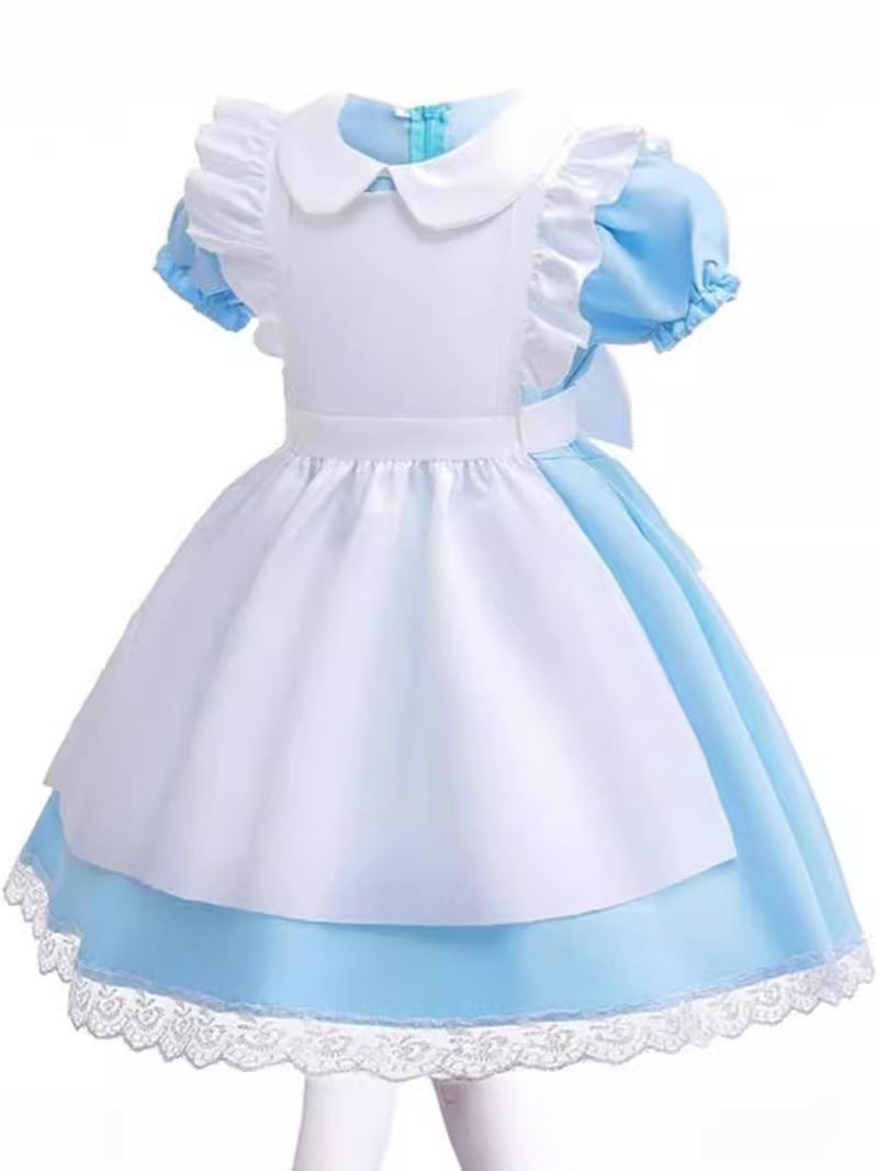 In Wonderland Maid Costume Blue White Clothes Birthday Princess Hair Children's Dress
