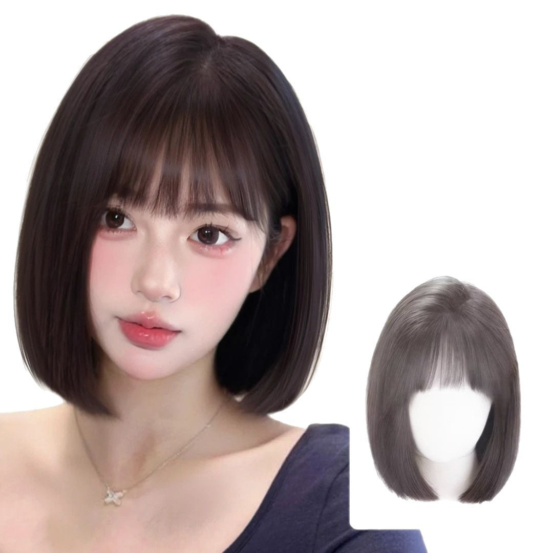 Women's Artificial Human Natural Full Top Wave Head Cover Style Wig Short Straight Hair
