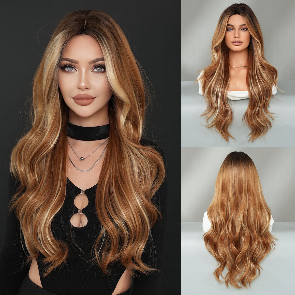Women's Fashion Mid-length Colorful Curly Hair Sheath Big Wave Chemical Wig Long Curls