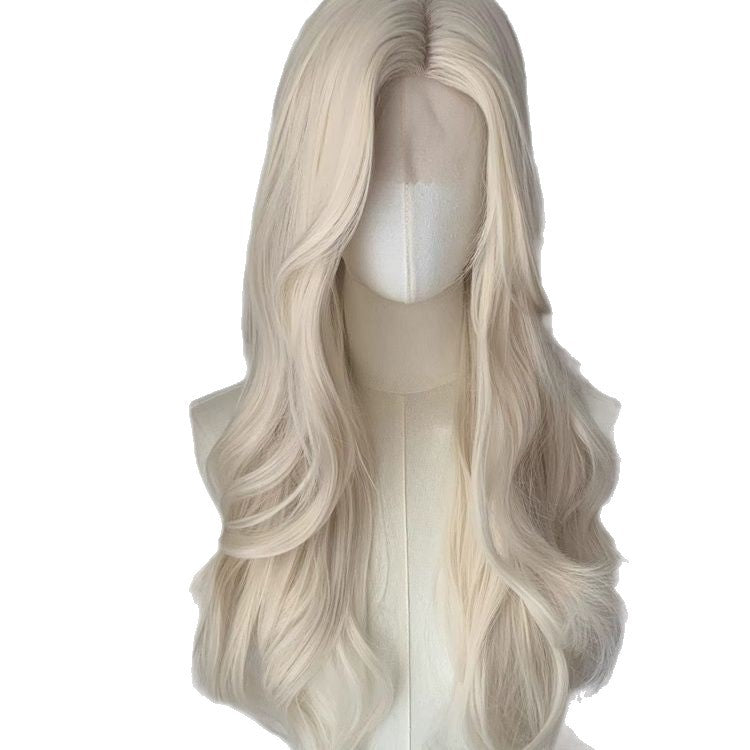 Women's Curly Hair Forehead Lace Big Wave Bangs Full Wig Long Curls
