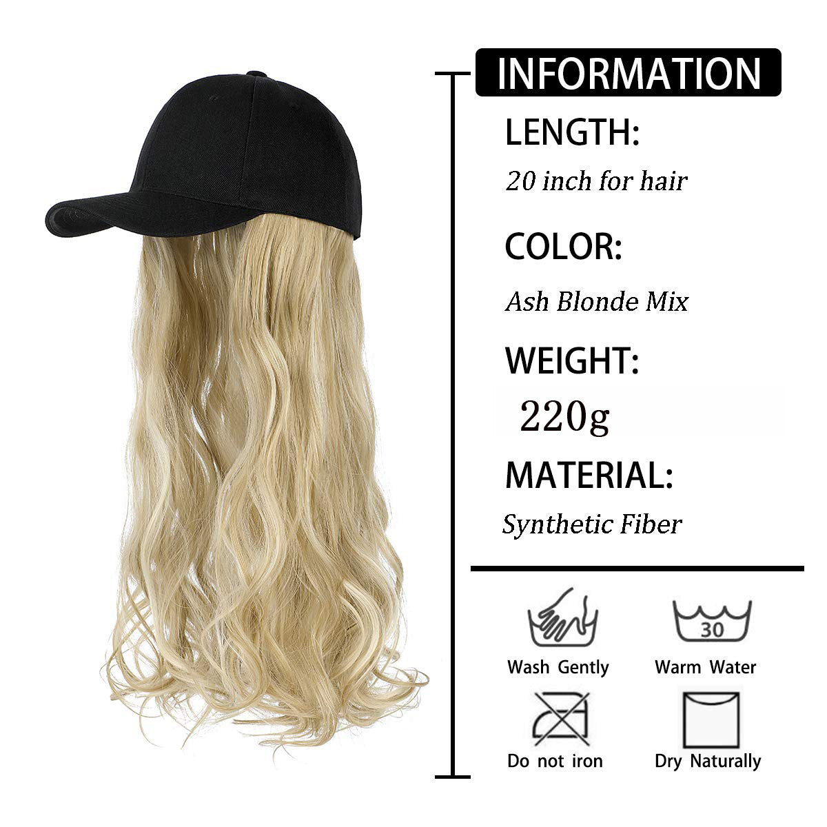 Integrated Female Big Wave Long Curly Hair Peaked Cap Baseball Other Wig