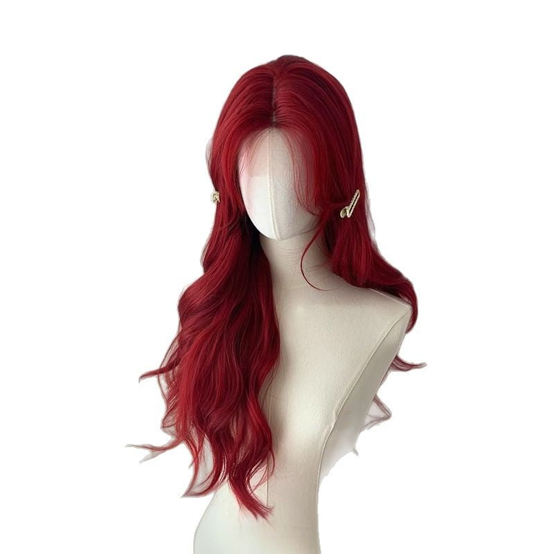 Red Forehead Lace Female Big Wave Wig Long Curls