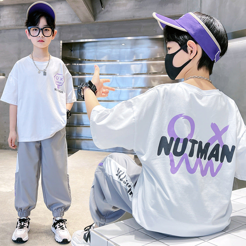 Summer Fashionable Medium Large Boyish Look Short-sleeved Sportswear Children's Suit