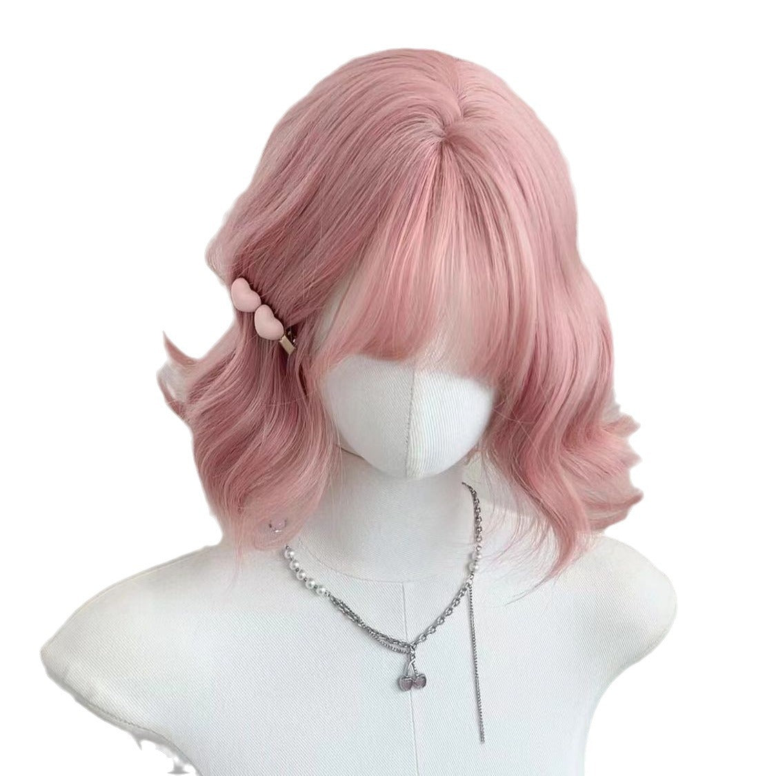 Female Small Curls Daily Pink Artificial Cute Wig Short Curly Hair