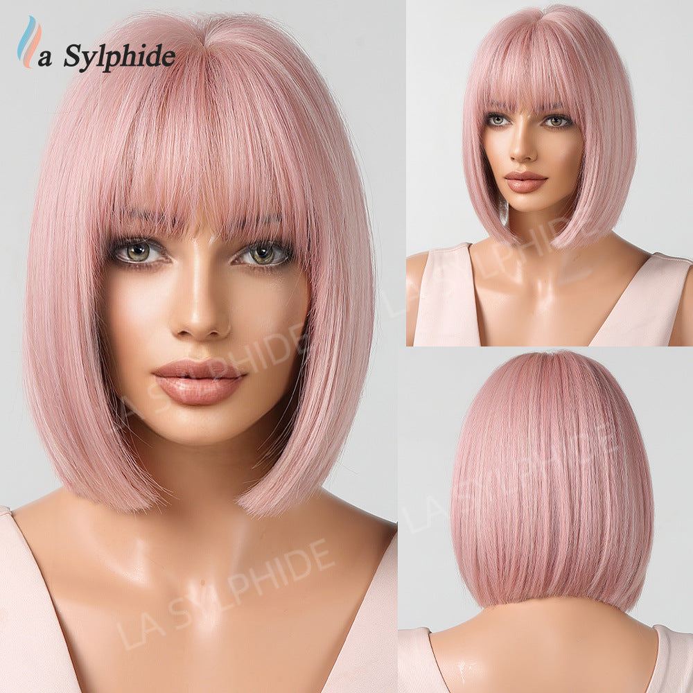 Women's Bangs Brown Gradient Sier Head Daily Wig Short Straight Hair