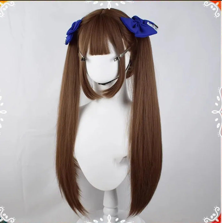 Summer Green Tea Burnt Brown Soft Natural Princess Cut Long Straight Wig