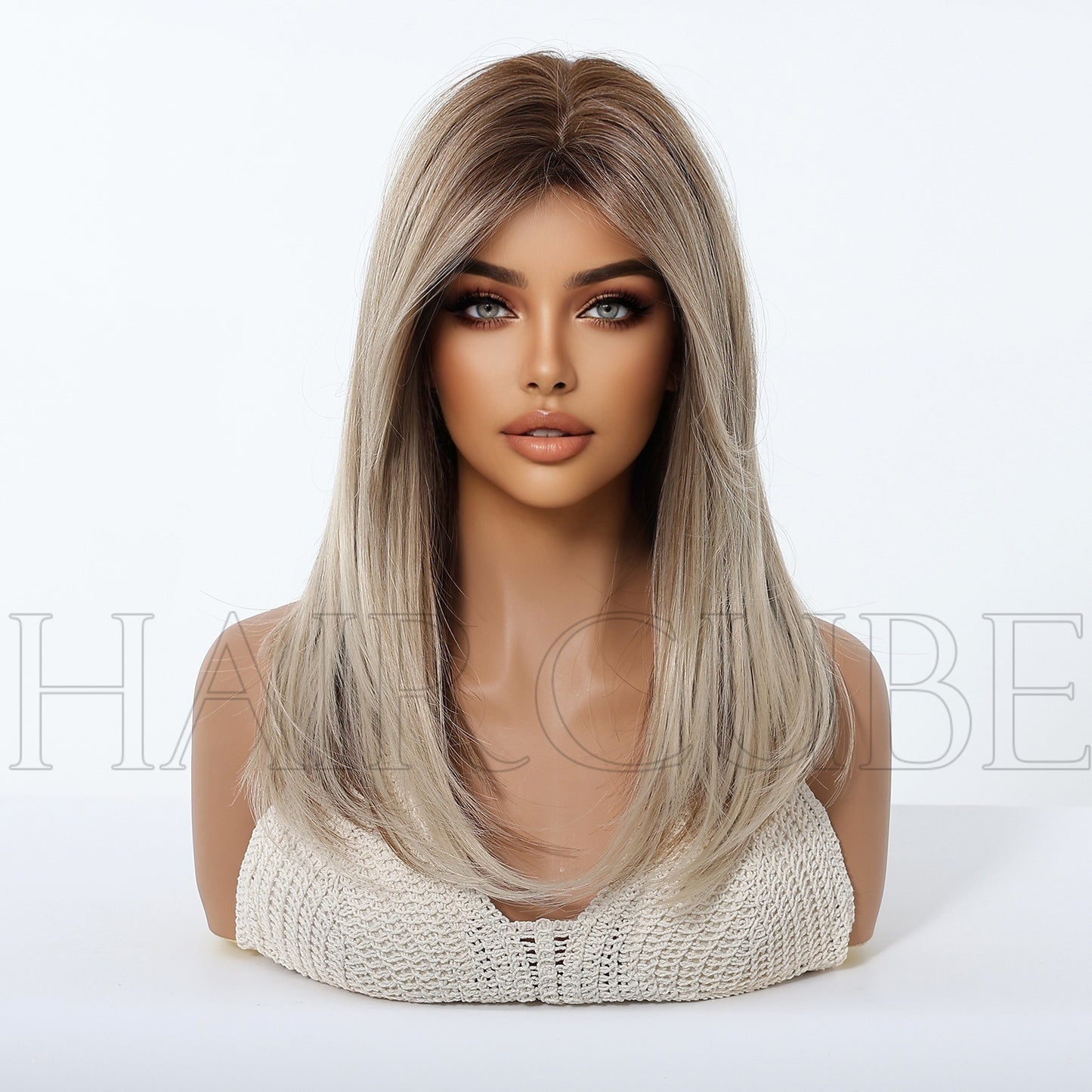 Mid-length Gradient Dyed Bangs Fiber Headgear Wig Short Straight Hair