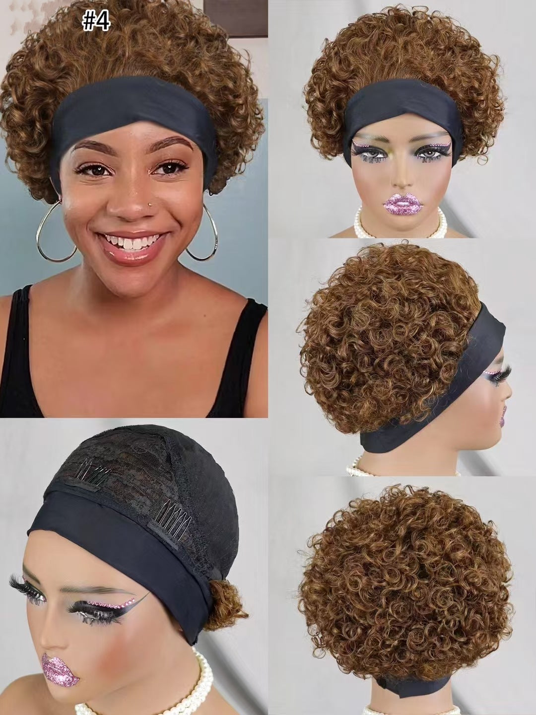 Classy Cool Human Headband Short Curl Real Hair Wig