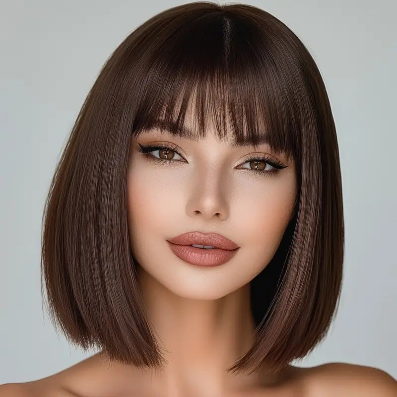 Casual Graceful Glamorous Air Bangs Temperament Wig Short Straight Hair