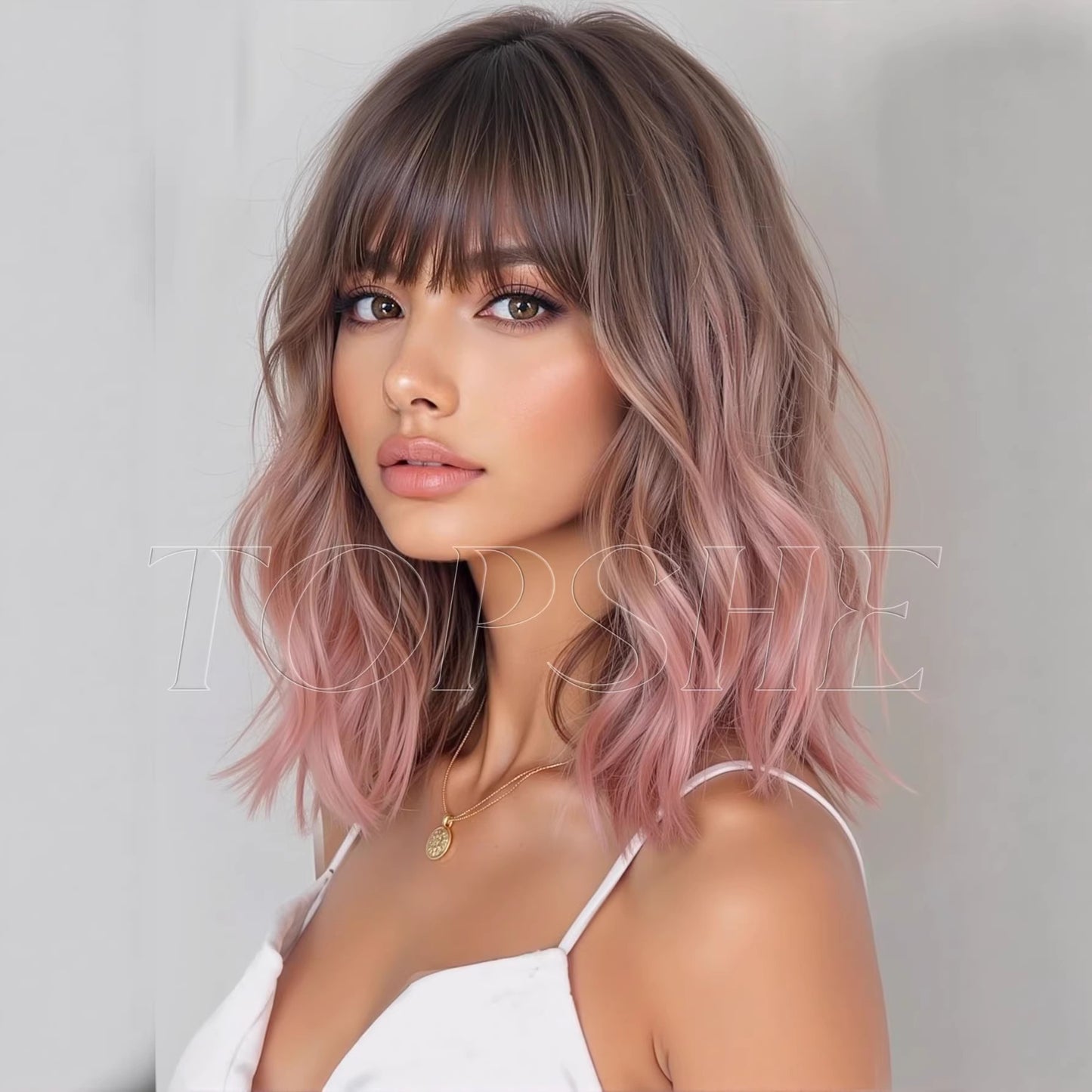 Beautiful Women's Gradually Varied Pink For Wig Short Curly Hair