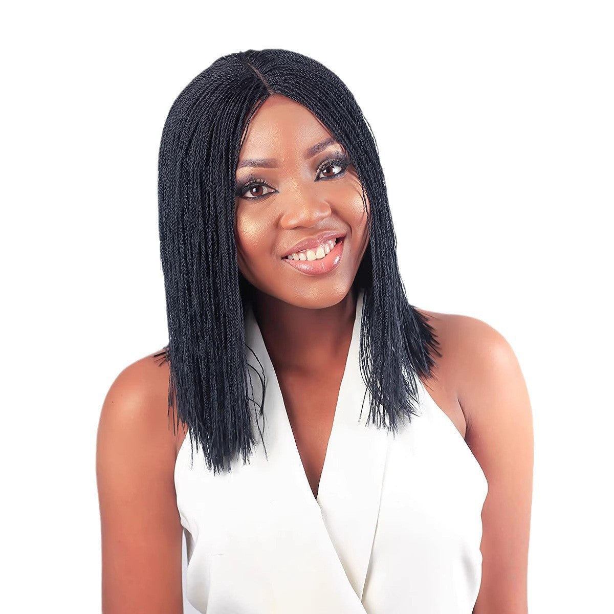Women's African Braid Synthetic Wigs Black Wig Short Straight Hair