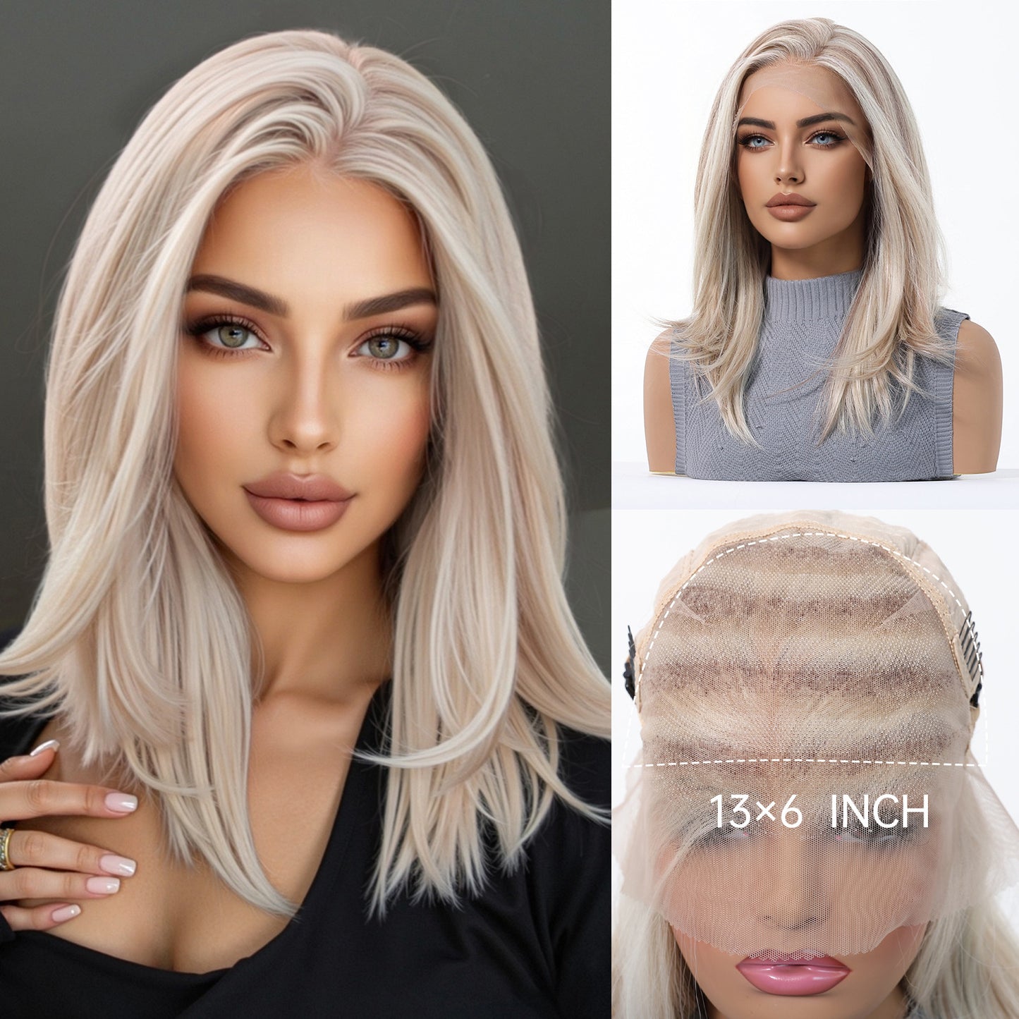 Area Lace Medium Black Brown Hair Fashion Long Straight Wig