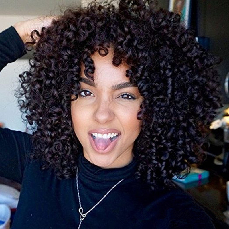 Female African Afro Fluffy Fashion Small Curly Long Straight Wig