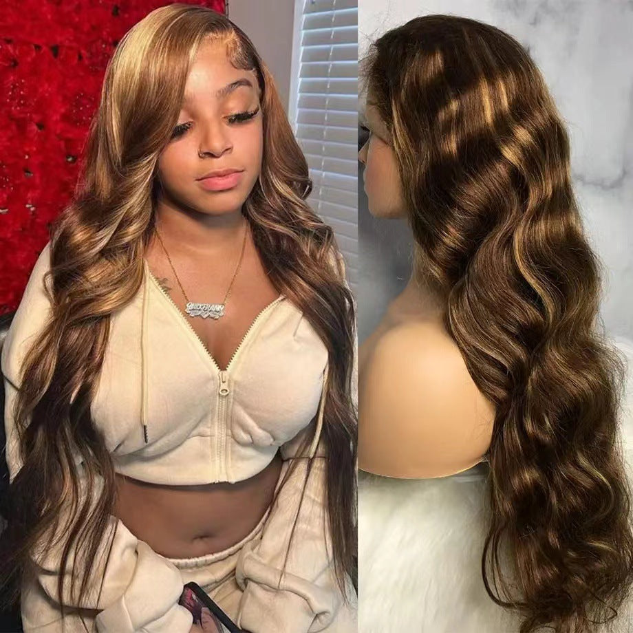 Women's Lace African Piano Color Curly Hair Big Wave Synthetic Wig Long Curls