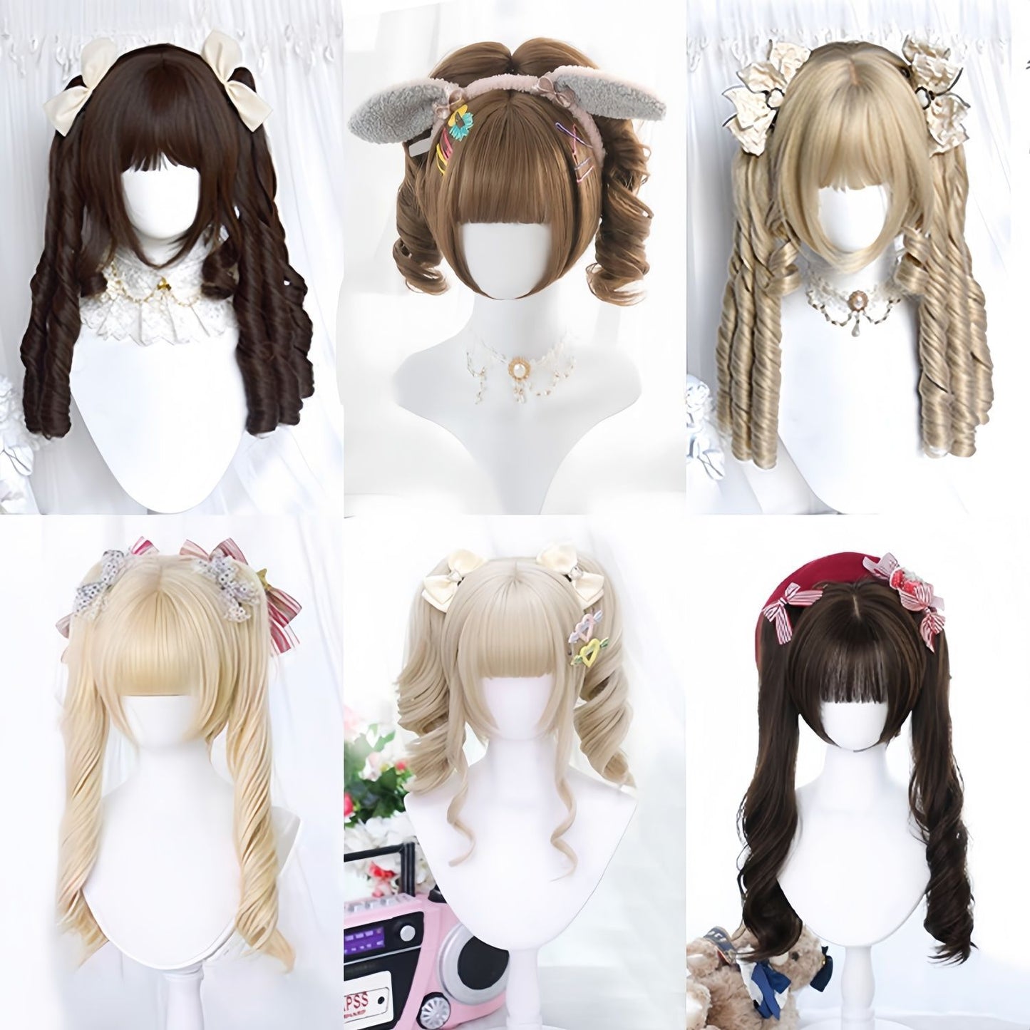 Women's Double Ponytail Jaws Clamp Roman Volume Daily Curly Hair Wig Long Curls