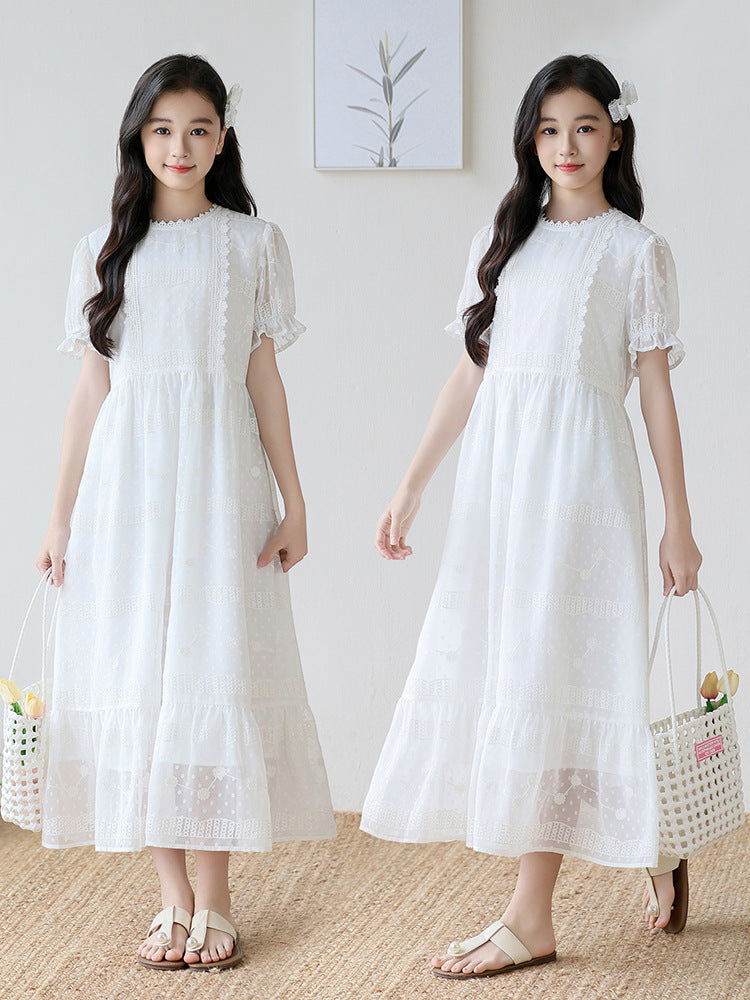 Children's Summer Short-sleeved Embroidered Chiffon Little Super Fairy Children's Dress