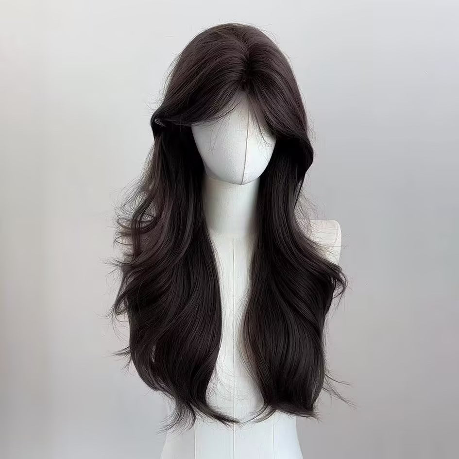 Female Artificial Hair Natural Seamless Bangs Big Wave Full Top Wig Long Curls