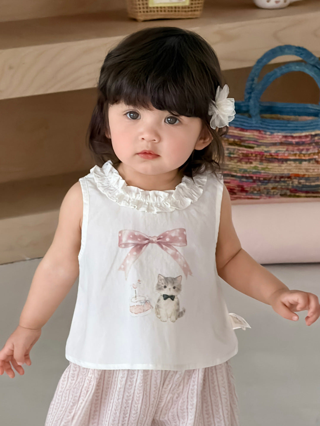 Style Kitty Sleeveless Vest Top Anti Mosquito Pants Children's Suit