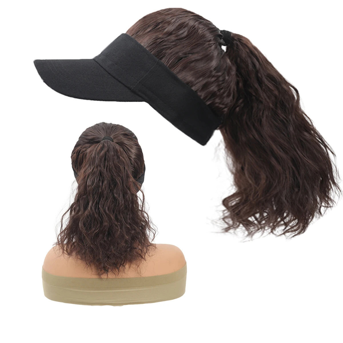 Women's Hat Black Cap Ponytail Integrated Synthetic Corn Wig Short Curly Hair