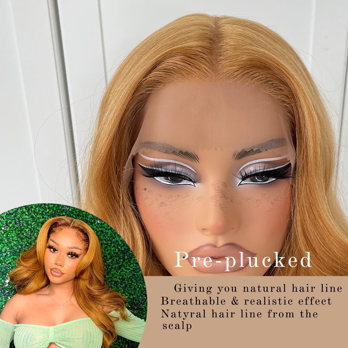 Women's Front Lace Synthetic Wigs Golden Medium Curly Hair Big Wave Wig Long Curls