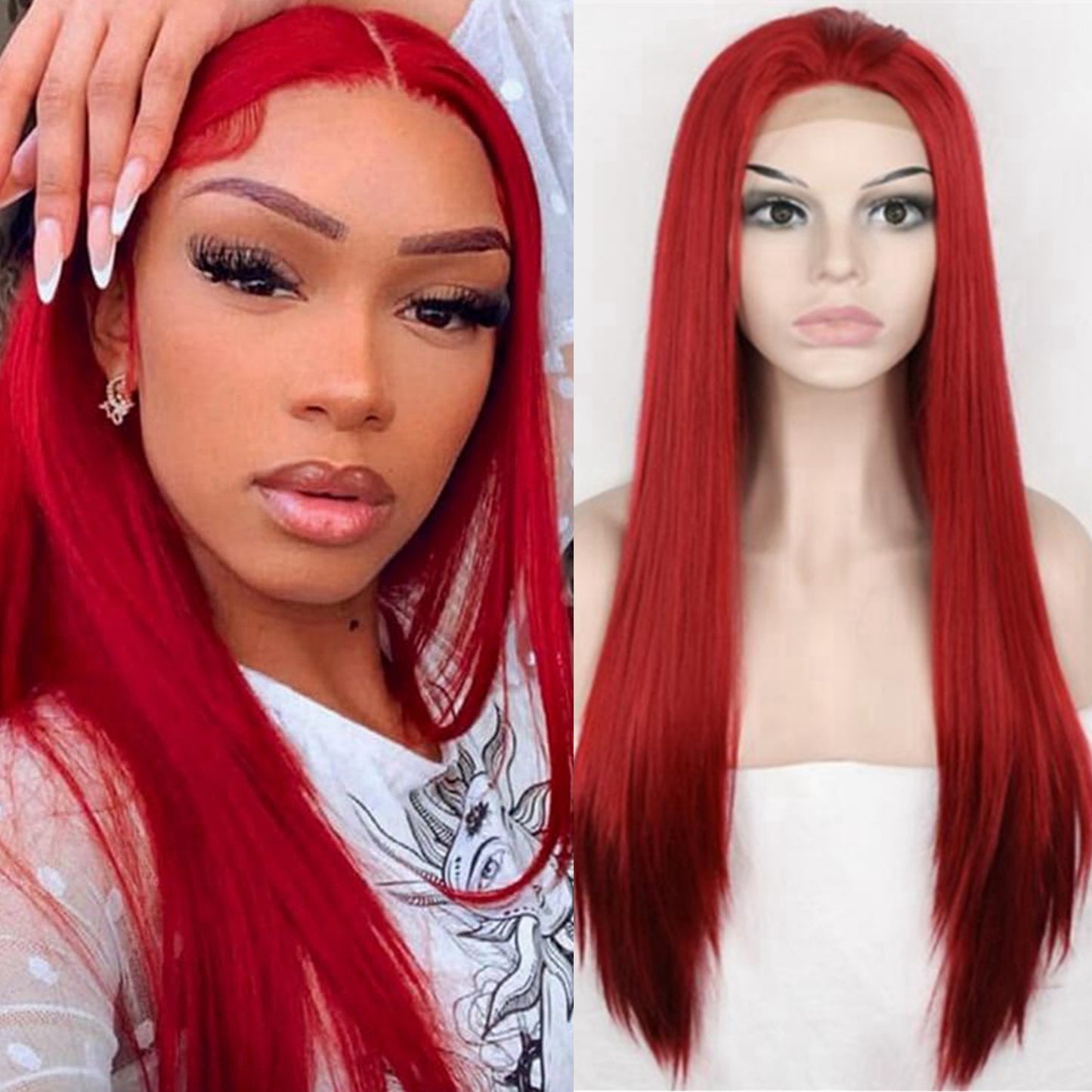 Women's Front Lace Medium Orange Hair Fluffy Natural Fashion Long Straight Wig