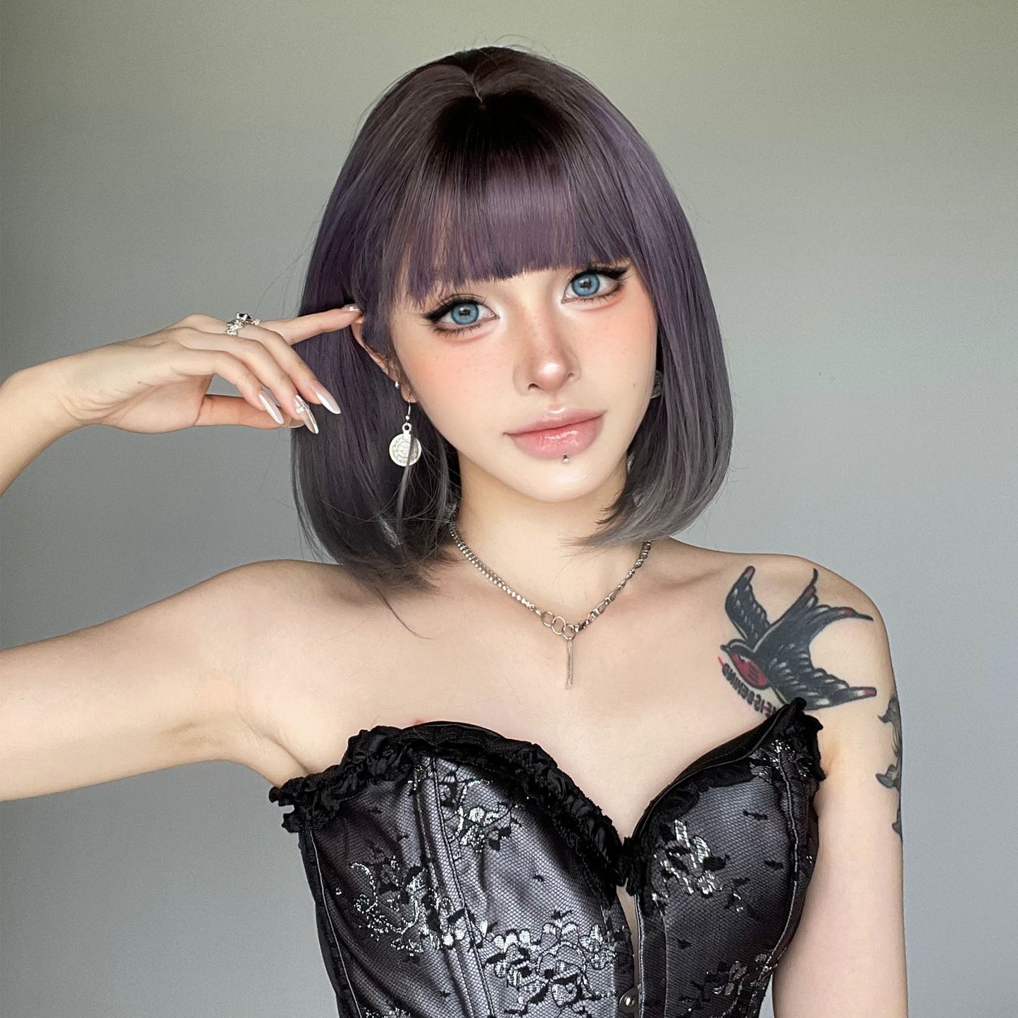 Women's With Bangs Natural Gradient Color Optional Wig Short Straight Hair