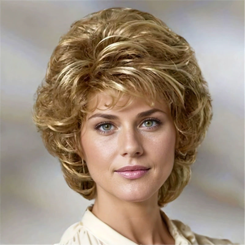 Women's Small For Golden Gradient Grandma One Wig Short Curly Hair