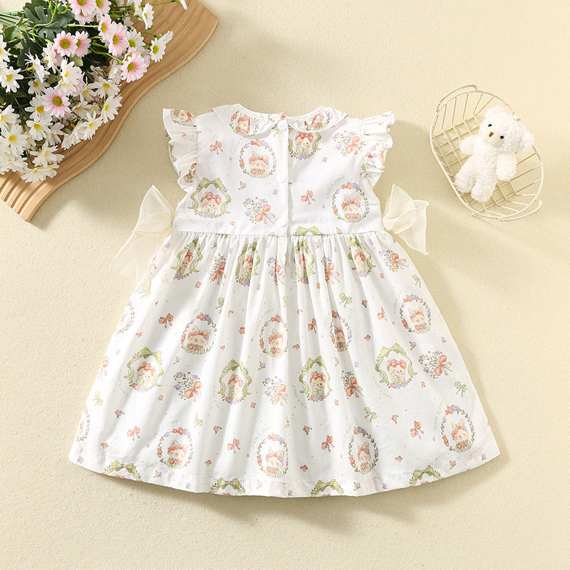 Korean Style Summer Printed Cute Smocking Shirt Cotton Thin Children's Dress