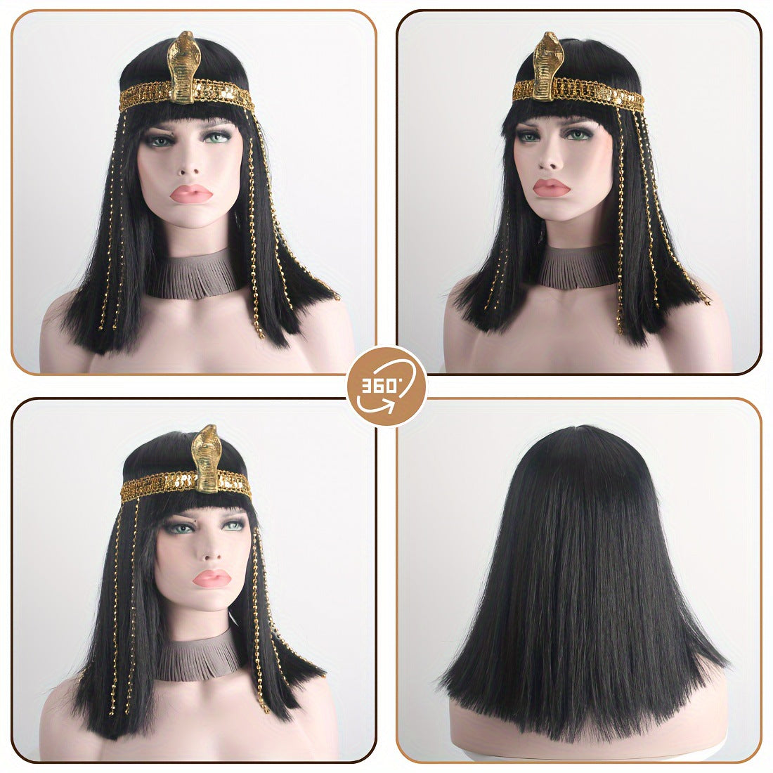 Cleopatra Headgear With Snake Head Accessories Black Hair Sheath Long Straight Wig