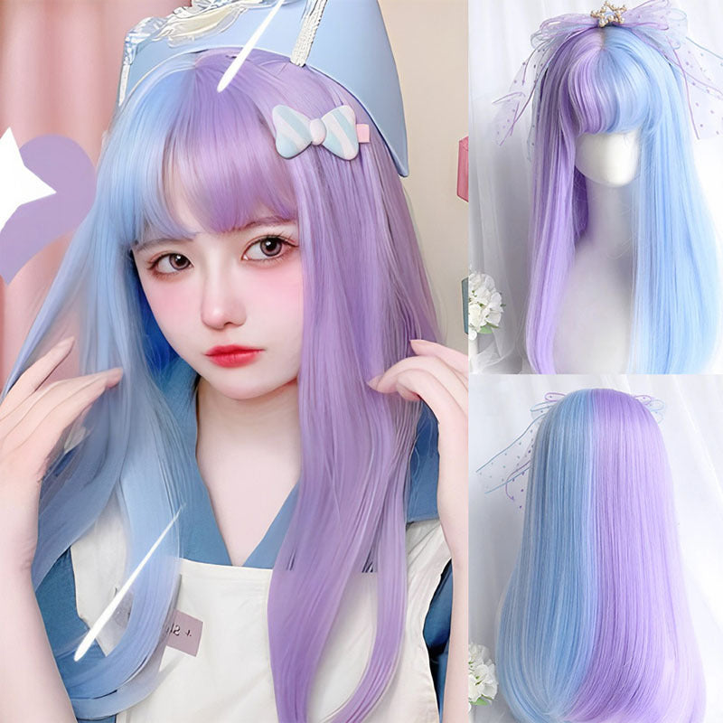 Headgear Female Double Matching Color Lolita Straight Bangs Natural Simulation Cos Wig