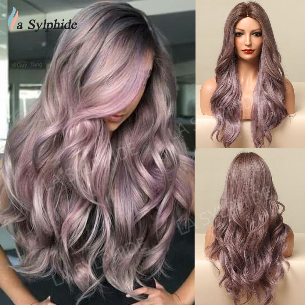 Women's Long Mid-length Big Wave Curly Without Bangs Temperament Face Real Hair Wig