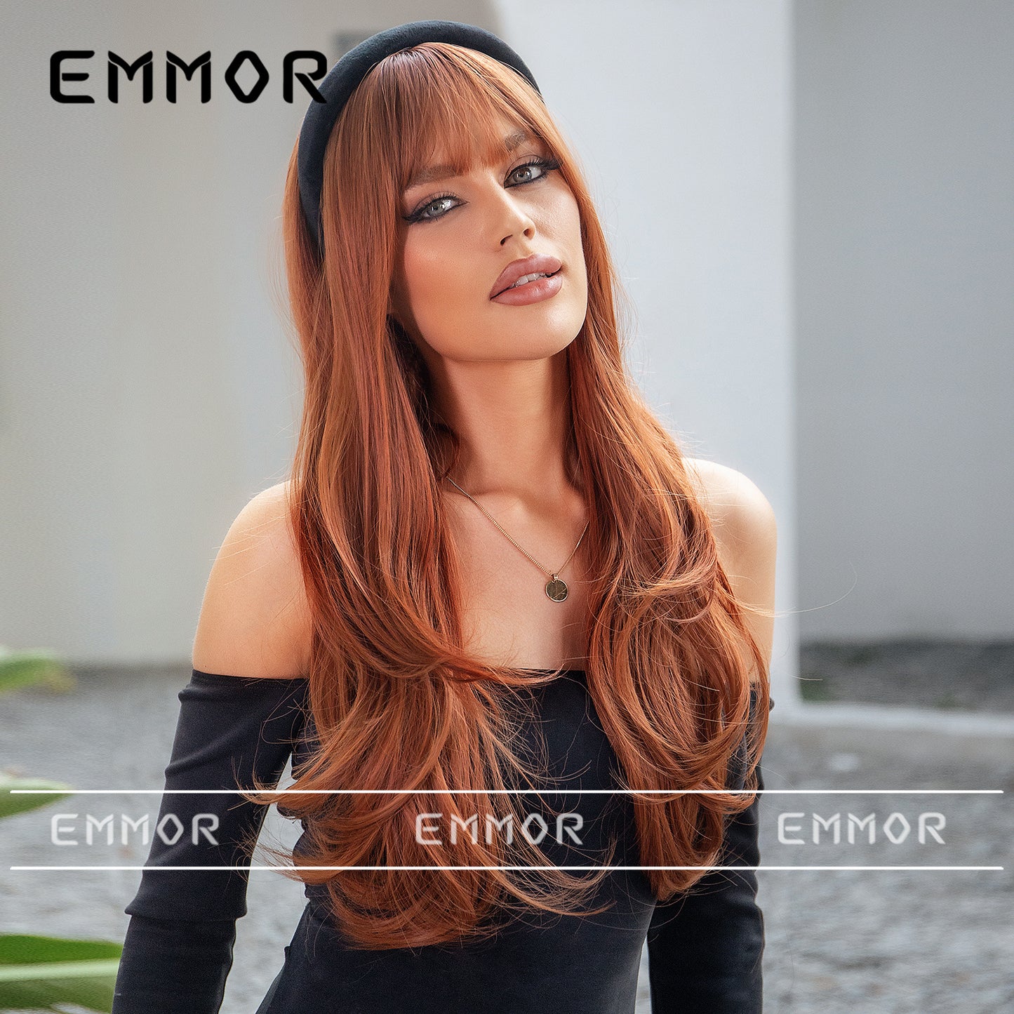 Bangs Dirty Orange Gradient Curly Hair Wig Long Curls