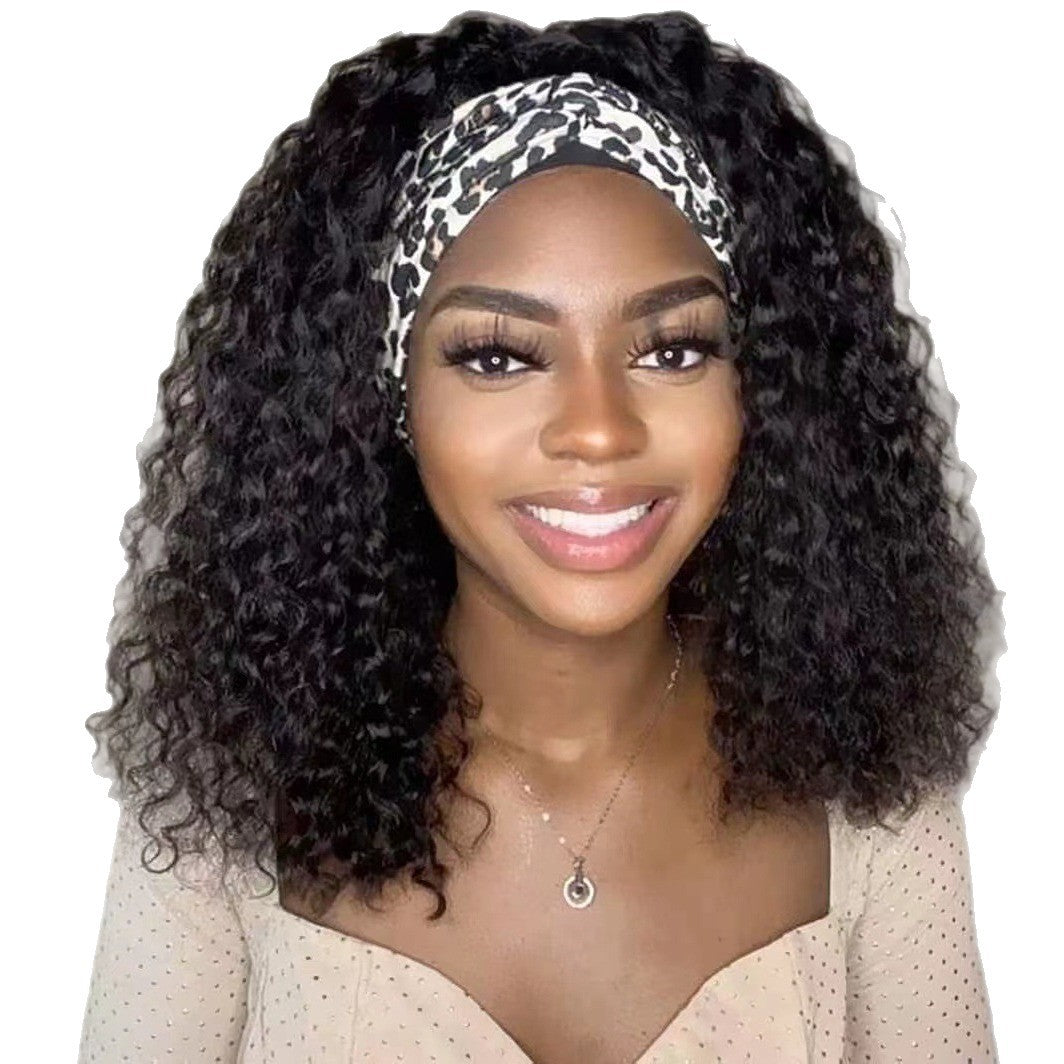 Women's Ice Silk Head Cloth Band African Small Wig Short Curly Hair