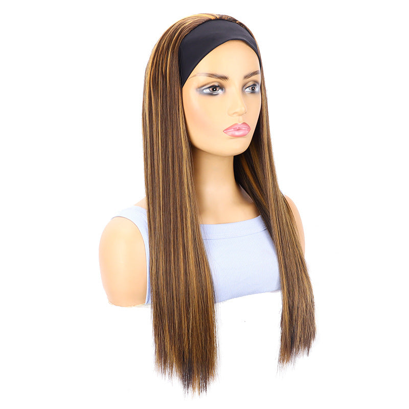 Women's Brown Mixed Color Hair Ice Ribbon Long Straight Wig