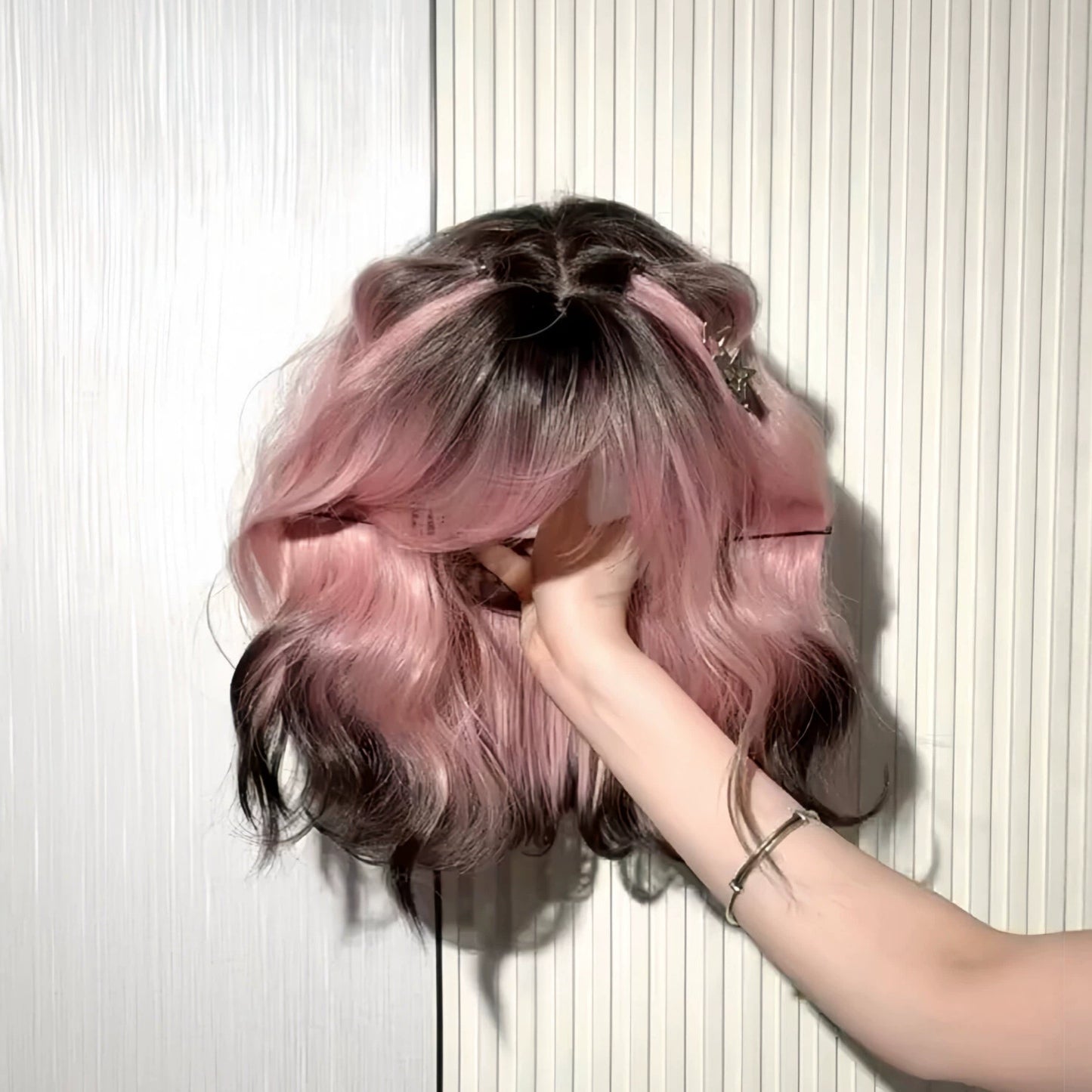 The Love Of Siam Female Small Curls Pink Gradient Wig Short Curly Hair