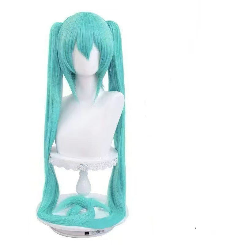 Two-dimensional Future Lake Water Green Color Pink Double Ponytail Cos Wig