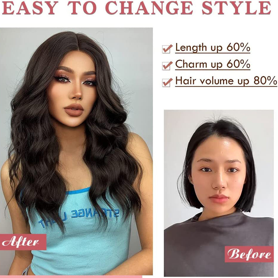 Women's Medium Large Wavy Curly Fluffy Brown Hair African Synthetic Wig Long Curls