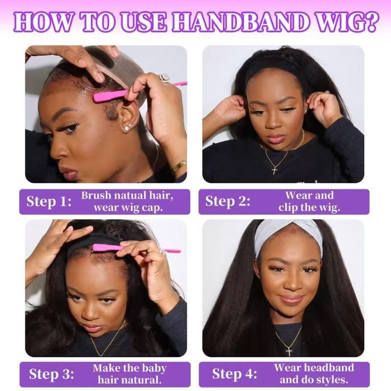 Black Ice Silk Hair Band Female Long Straight Wig