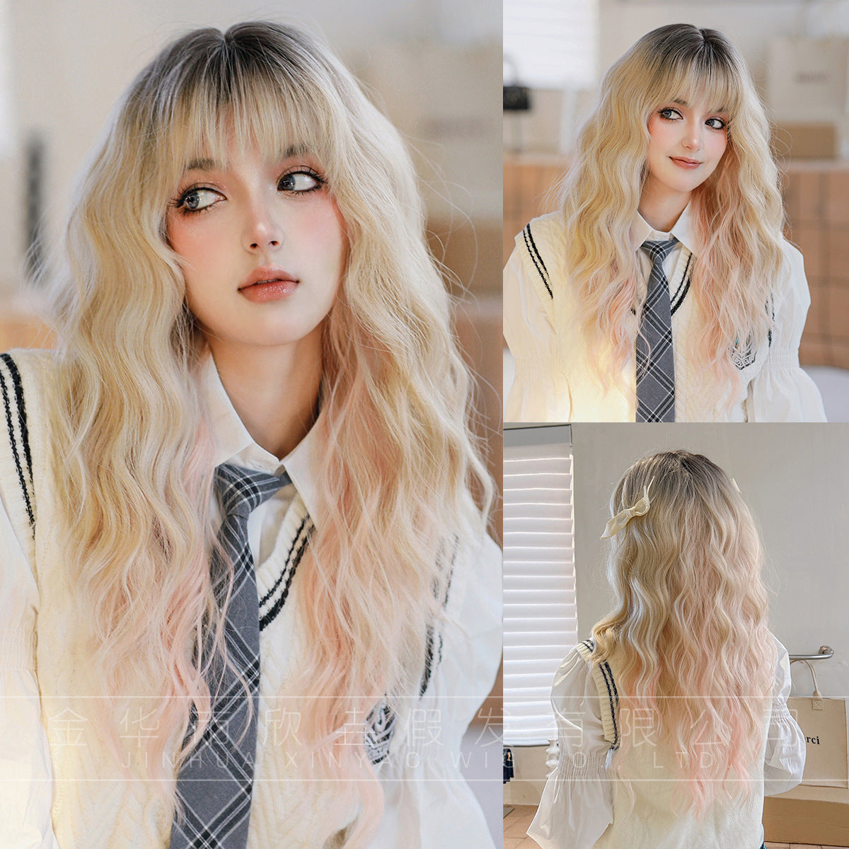 Optional Curly Hair Female Straight Bangs Big Wave Chemical Wig Long Curls