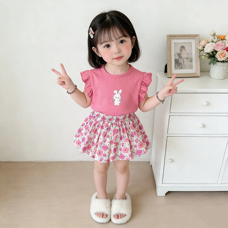 Western Style Cute Short Sleeve T-shirt Children's Suit