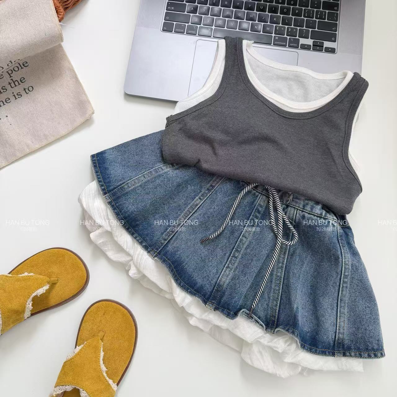 Children's Summer Fake Two-piece Vest Sleeveless Sling Denim Children's Suit