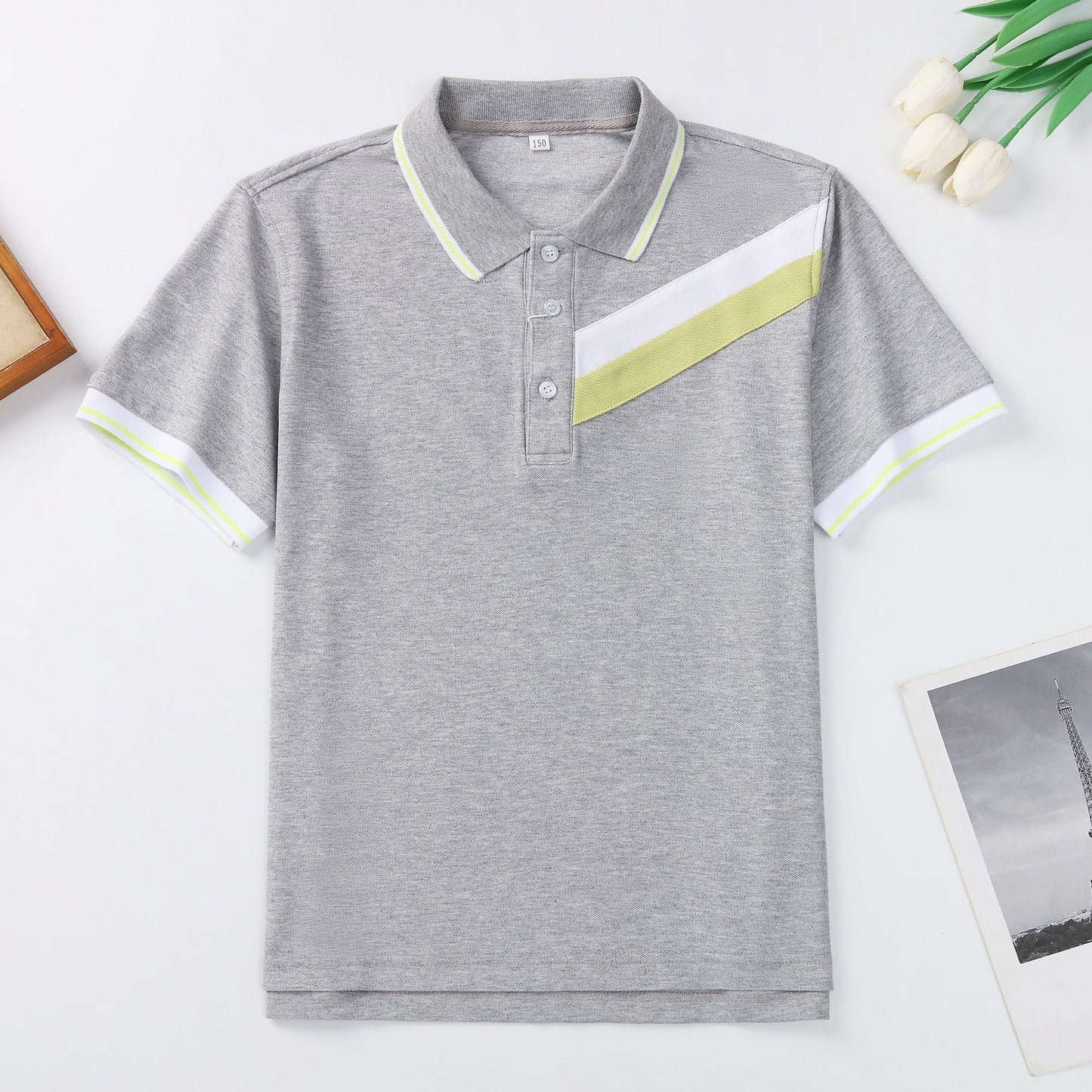 Summer Short Sleeve Boys Double Pique Breathable Campus Children's T-shirt