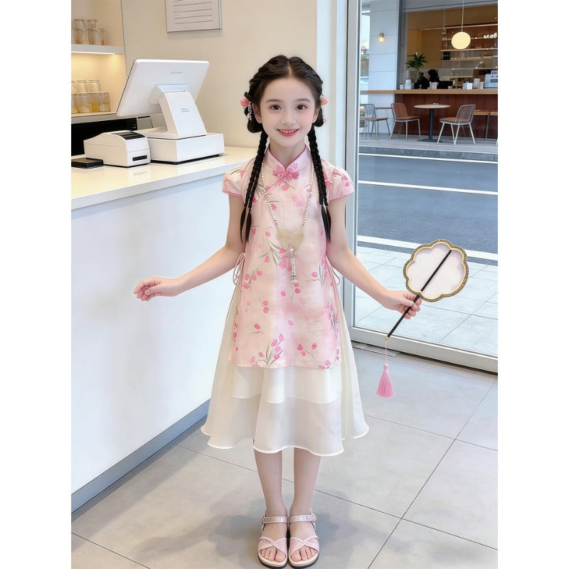 Children's Summer Chinese Style Traditional Cheongsam Big Children's Dress