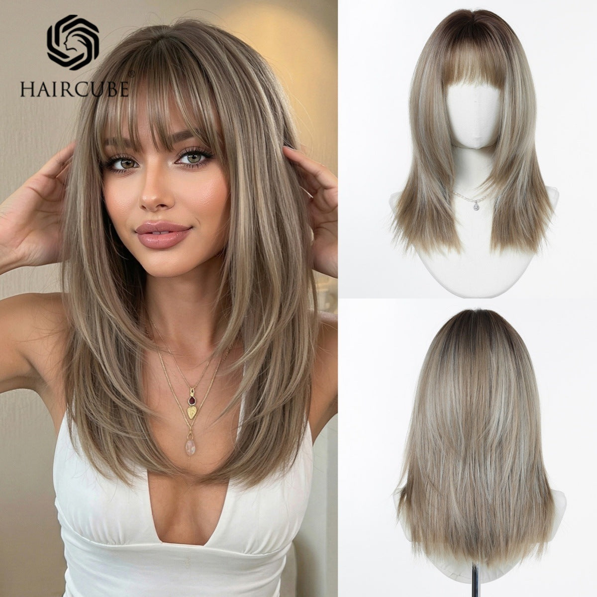 Head Cover Chemical Fiber Hair Bangs Lolita Sweet Daily Long Straight Wig