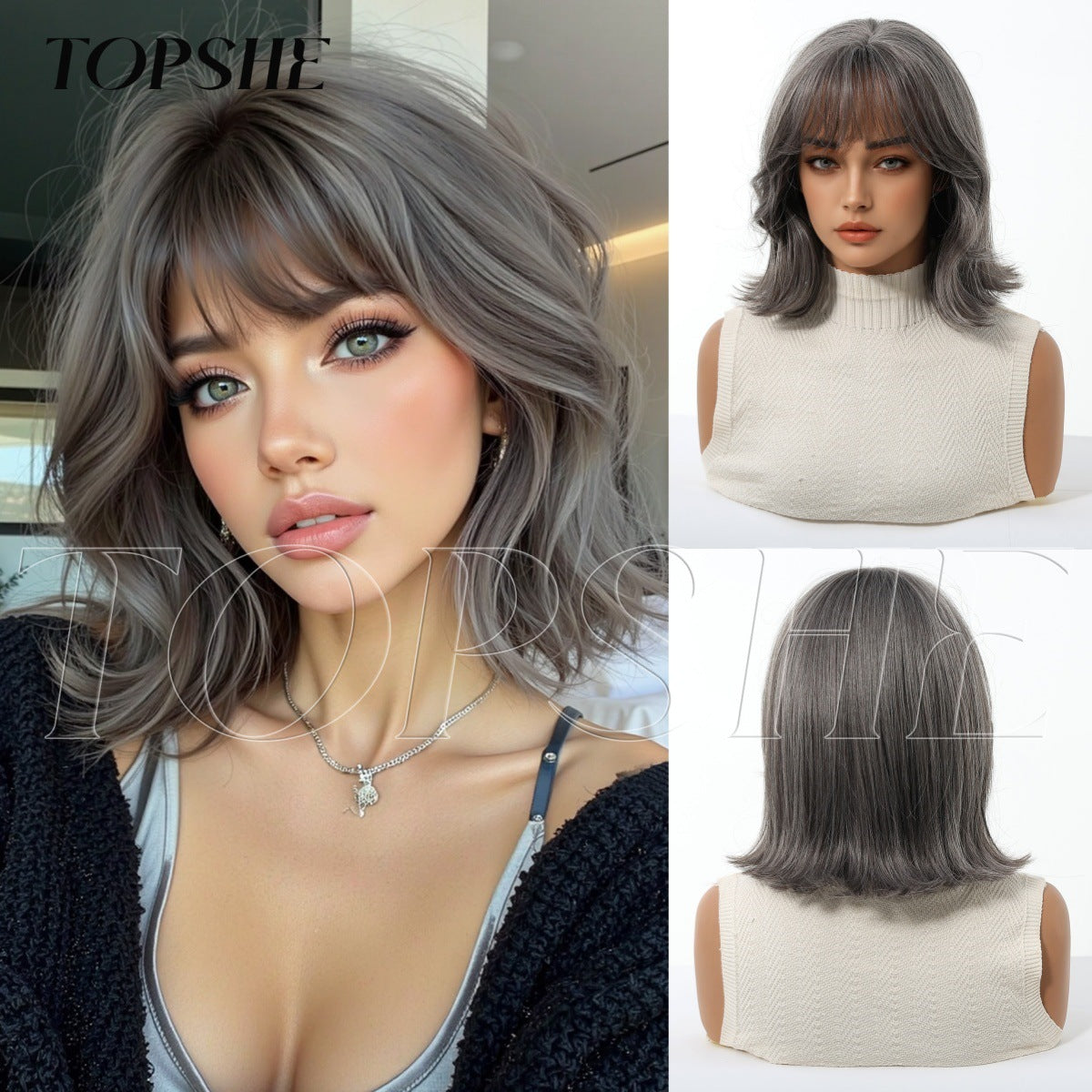 Seamless Simulation Scalp Full Top Fiber Wig Short Curly Hair