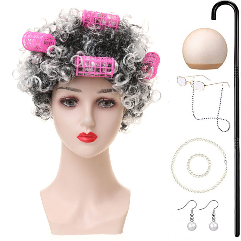 Grandma Gray Old Lady Holiday Dress Up Cos Wig